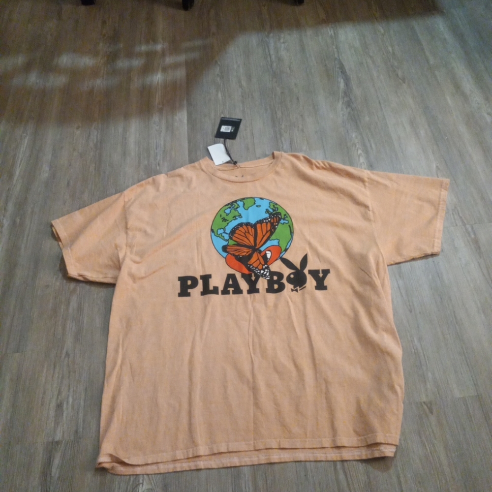 Playboy T Shirt Men's Butterfly Tilly’s Cotton NWT Tan/brown Size XL